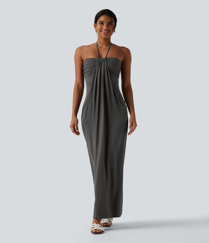 Halter Tie Back Maxi Dress with Pockets