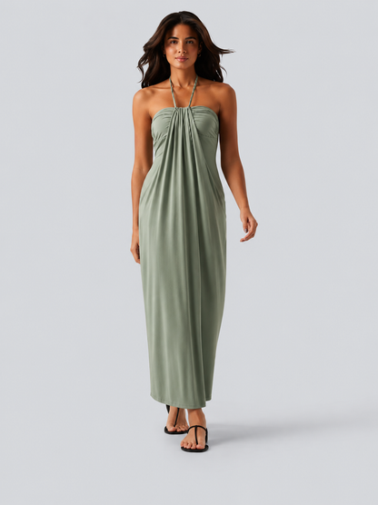 Halter Tie Back Maxi Dress with Pockets
