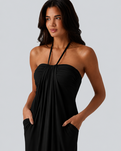 Halter Tie Back Maxi Dress with Pockets