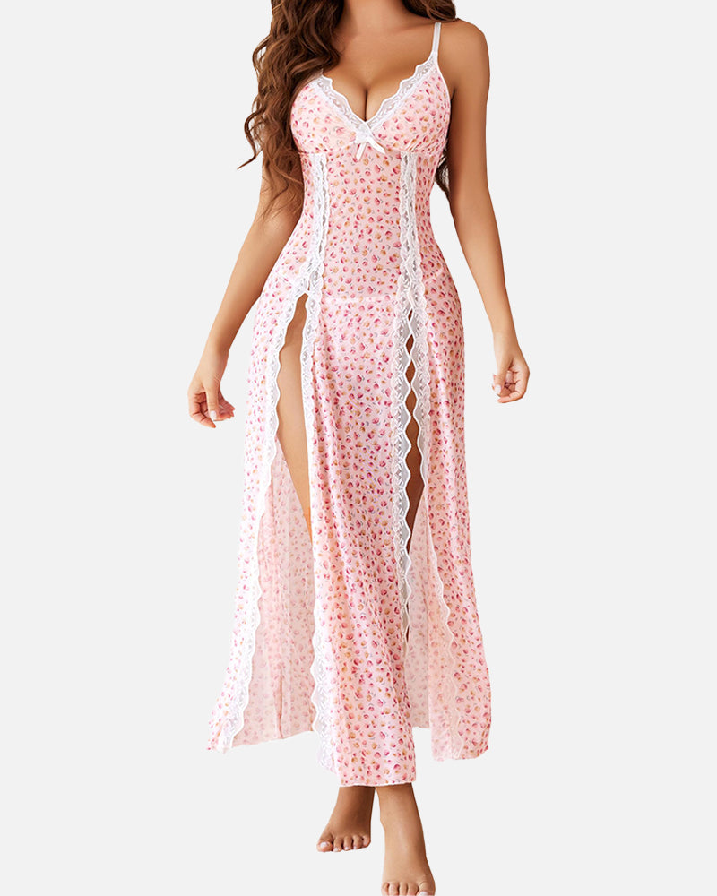 Long Split Nightgown — Sheer Voile & Lace