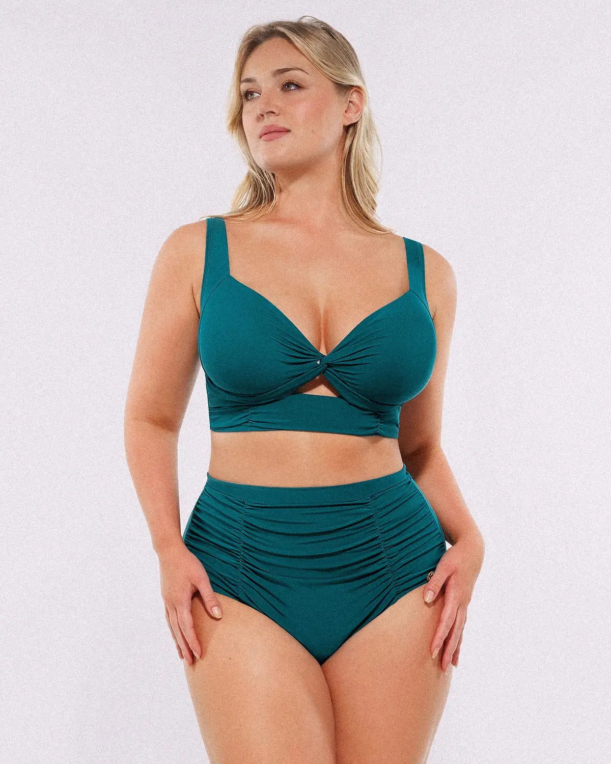 Twist-Front Bikini Top & High-Waisted Bottom Set