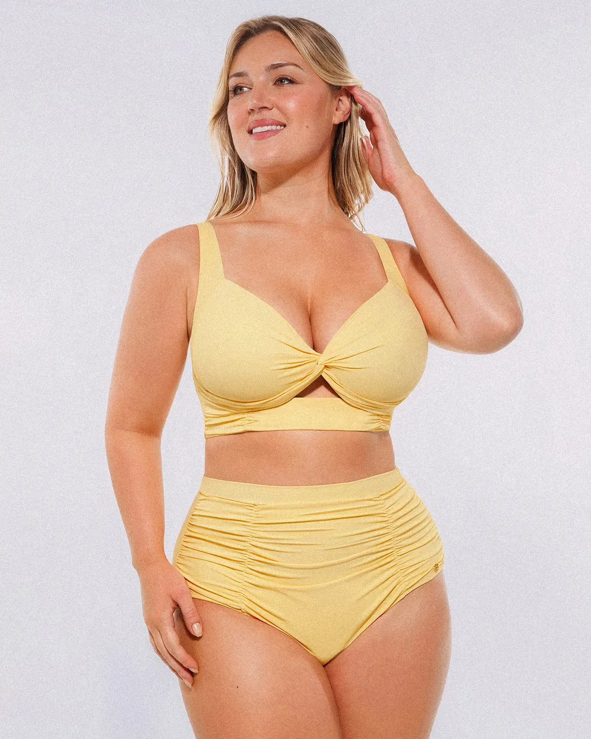 Twist-Front Bikini Top & High-Waisted Bottom Set