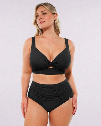 Twist-Front Bikini Top & High-Waisted Bottom Set