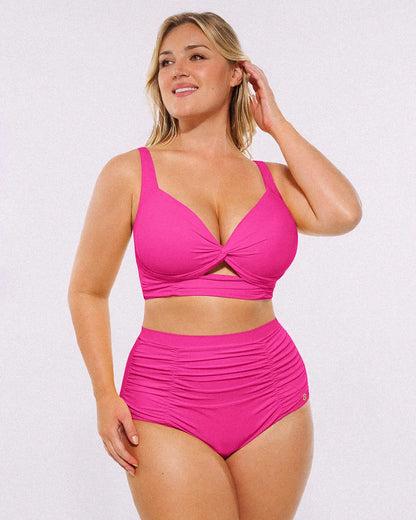 Twist-Front Bikini Top & High-Waisted Bottom Set