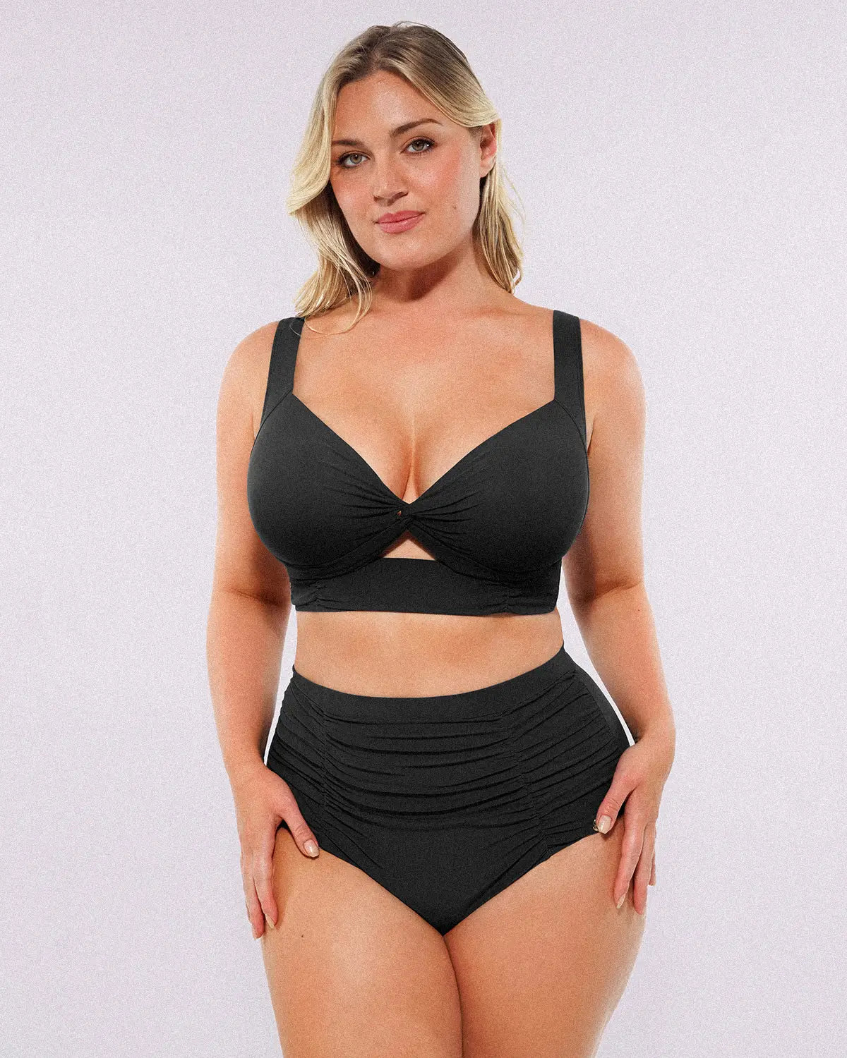 Twist-Front Bikini Top & High-Waisted Bottom Set
