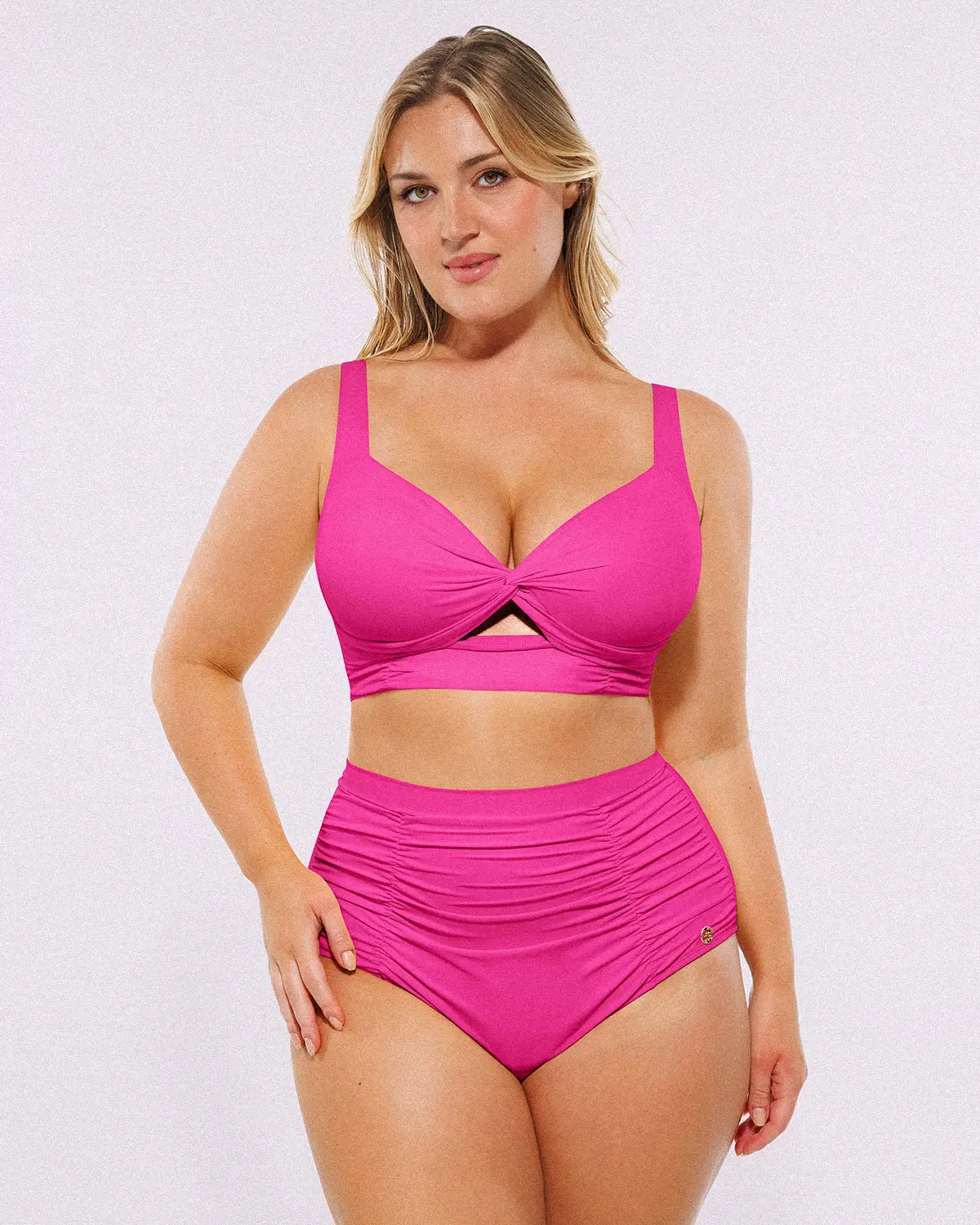 Twist-Front Bikini Top & High-Waisted Bottom Set