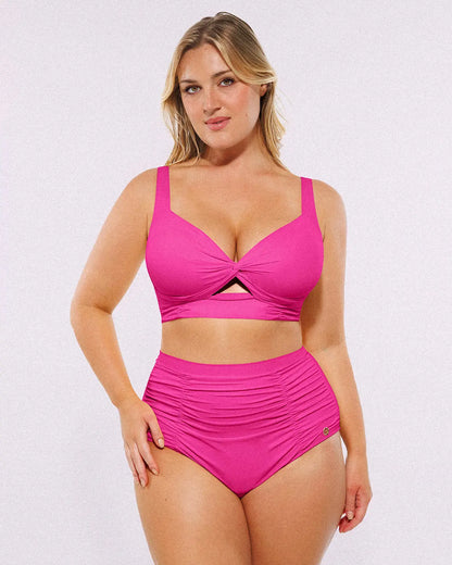 Twist-Front Bikini Top & High-Waisted Bottom Set
