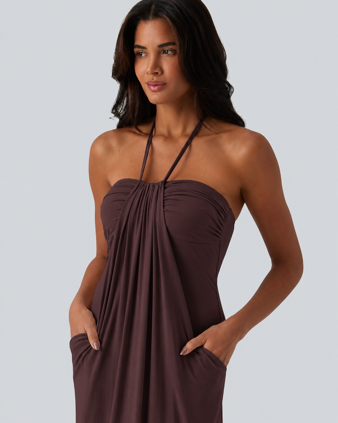 Halter Tie Back Maxi Dress with Pockets