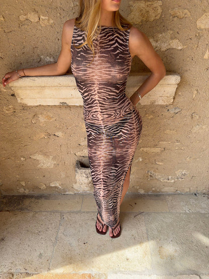 Dandina dress with zebra print - Black/beige